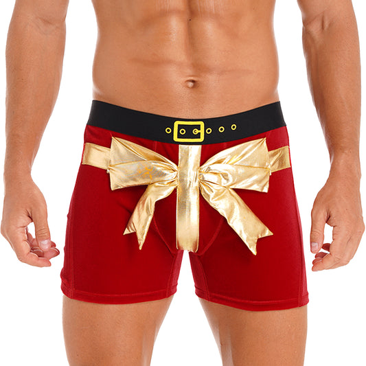 Men's Holiday Velvet Boxer Briefs - Santa Belt & Gift Bow Designs